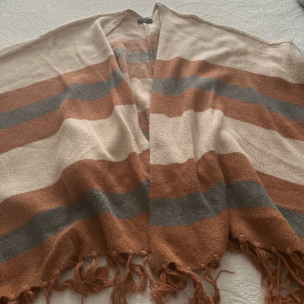 Vici Striped Tan and Gray Poncho
